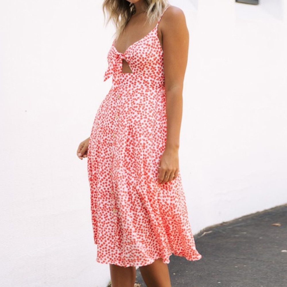 Harmony In Nature Red Floral Midi Dress - Picture 3 of 6